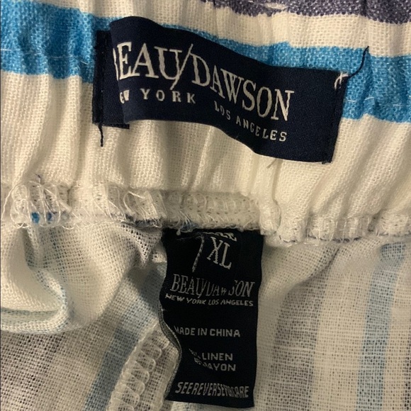 Beau Dawson White and Blue Striped Linen Blend Pants - Picture 2 of 4